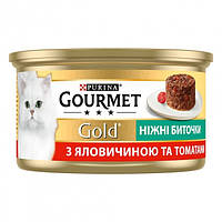 Вологий корм Purina Gourmet для котів з яловичиною та томатами. «Ніжні биточки» 85 г.(7613035442474)