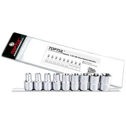 Набір головок 1/2" E10-E24 9ед TORX на планці TOPTUL GAAG0901, фото 1