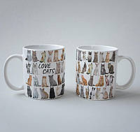 Кружка керамическая белая с принтом Love Cats 330 мл, прикольная чашка с милыми рисунками на подарок MS