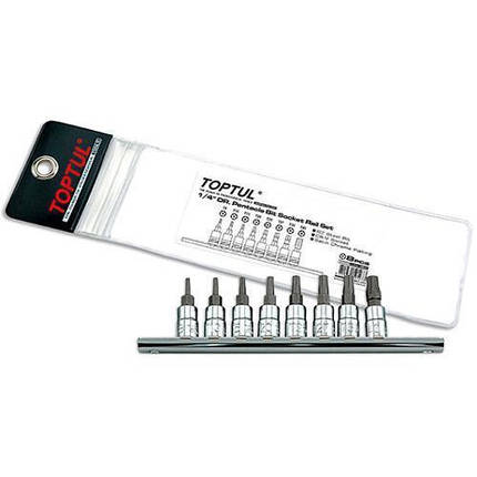 Набір біт TORX 5-гранні з отвором в головці 1/4" T8-T40 8шт TOPTUL GAAG0805, фото 3