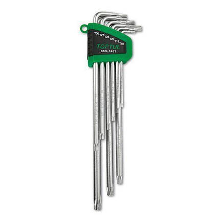 Набір ключів Г-обр. TORX T10-T50 9ед. супердовгих з отвором (GAAL0919) TOPTUL GSN-09ET, фото 1