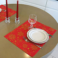 Новогодние салфетки под тарелки (набор из 2 салфеток) красные новогодние ланчматы с снежинками