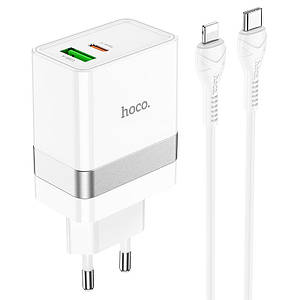 МЗП Hoco N21 Topspeed PD30W+QC3.0 (1USB/1Type-C/3A) + Type-C to Lightning Білий