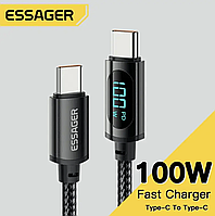 Кабель ESSAGER Type C — Type C 100 W з дисплеєм 2 м, USB C шнур тайпсі для ноутбука макбука macbook