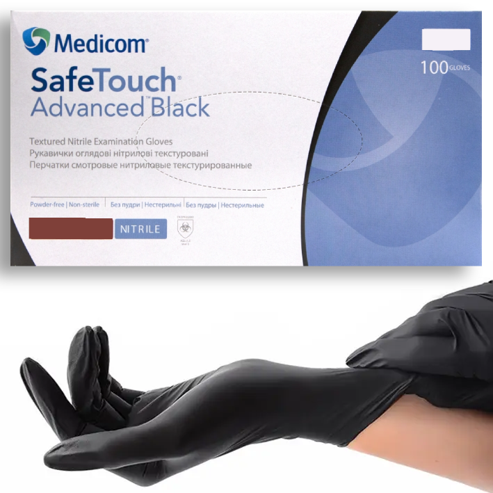 Нитриловые перчатки Medicom SafeTouch®, 3.3 грамма, S (6-7), черные, 100 шт - фото 1 - id-p1658195433