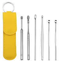 Металлический набор для чистки ушей 6 инструментов многоразовые палочки Желтый