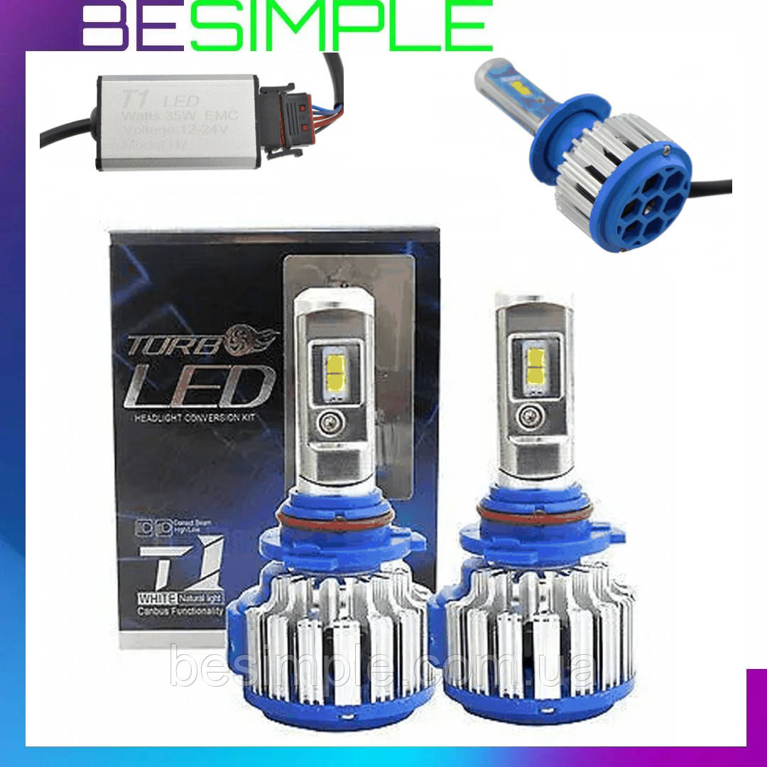 Комплект автомобільних LED ламп T1-H7, 2 шт. / Світлодіодні лампи з активним охолодженням для фар автомобіля