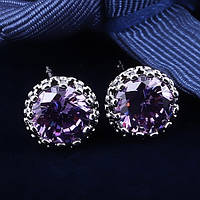 Серьги-гвоздики (пуссеты) цвет фиолетовый с камнем циркония. Ювелирная бижутерия люкс качества.