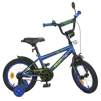 Велосипед дитячий двоколісний 14 дюймів із дзеркалом та додатковими колесами Profi Y1472 Синій