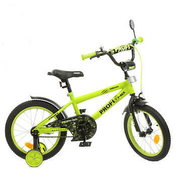 Двоколісний дитячий велосипед із дзеркалом та додатковими колесами 16 дюймів Profi Dino Y1671 Салатовий