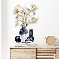 Наклейки в салон краси на стіни, вітрину, шафу, вікна "Ваза з білими квітами метеликами" 53*36 см (лист 40*60 см