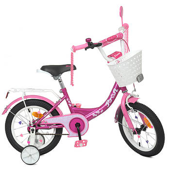 Двоколісний дитячий велосипед з катафотами та кошиком 12 дюймів Profi Princess Y1216-1K Фуксія