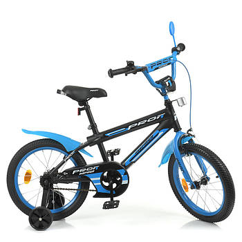 Двоколісний дитячий велосипед 18 дюймів з додатковими колесами та ліхтариком Profi Inspirer Y18323 Чорно-синій