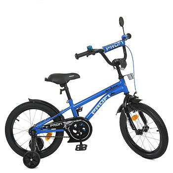 Двоколісний дитячий велосипед 18 дюймів з дзвінком і додатковими колесами Profi Shark Y18212 Синій