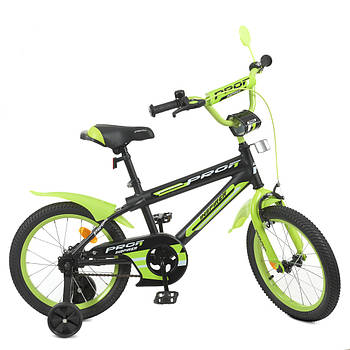 Двоколісний дитячий велосипед з ручним гальмом і дзвінком 16 дюймів Profi Inspirer Y16321-1 Чорно-салатовий