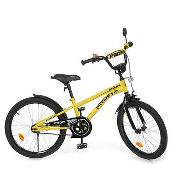 Дитячий двоколісний велосипед 20 дюймів з підніжкою та катафотом Profi Shark Y20214-1 Жовтий