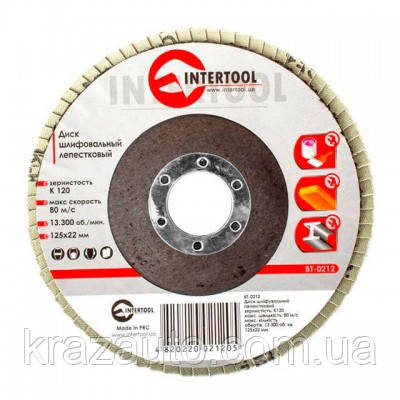 Диск шліфувальний пелюстковий 125x22мм, зерно K120 INTERTOOL BT-0212