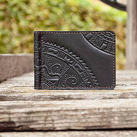 Прижим для грошей шкіряний чорний з тисненням Чумацький шлях