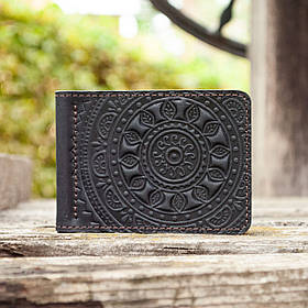 Прижим для грошей шкіряний чорний з тисненням Сонечко