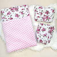 Комплект постельного белья "Минки" в коляску (простынь, подушка и плед-одеяло)/ набор в коляску 3 предмета.