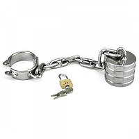 Ерекційне кільце фіксатор на статевий член і мошонку з обважнювачем сталеве сріблясте Кайф