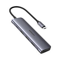 Док-станція USB3.0 Type-C --> HDMI/USB 3.0x3/PD Ugreen CM136 Сіра