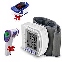 Тонометр Automatic Blood Pressure CK-102S + Подарок Пульсометр Pulse Oximeter LK87 + Бесконтактный термометр