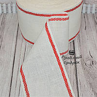 Канва-стрічка для вишивки Vaupel & Heilenbeck (Німеччина), ширина 9,5 см (біла з червоним кантом)