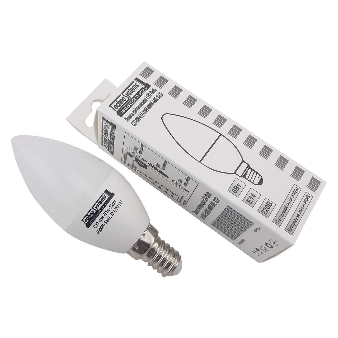 Лампа світлодіодна LED Bulb-C37-6W-E14-220V-4000K-540L ICCD (свічка) TNSy