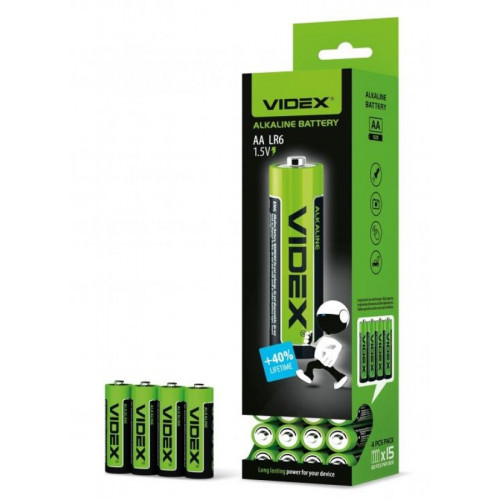 Батарейка VIDEX ALKALINE LR6 size AA 4 шт. в упаковці, фото 1