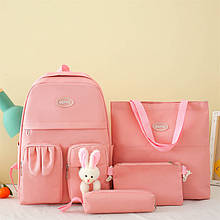 Рюкзак рожевий комплект 4в1 для міста та школи із зайчиком, набір сумок/FS-1842,1