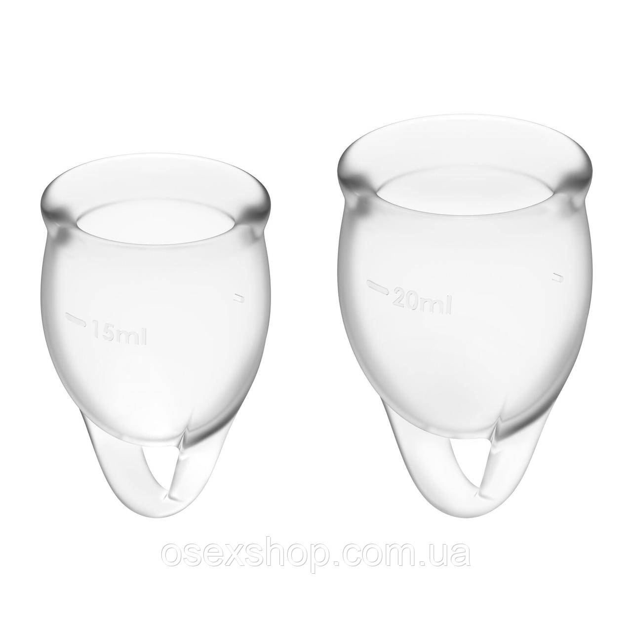 Набір менструальних чаш Satisfyer Feel Confident (Transparent), 15 мл і 20 мл, мішечок для зберігання, фото 1