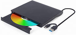 Оптичний привід зовнішній DVD+/-RW Gembird DVD-USB-03, USB 3.0 (+ Type-C), чорний (код 133916)