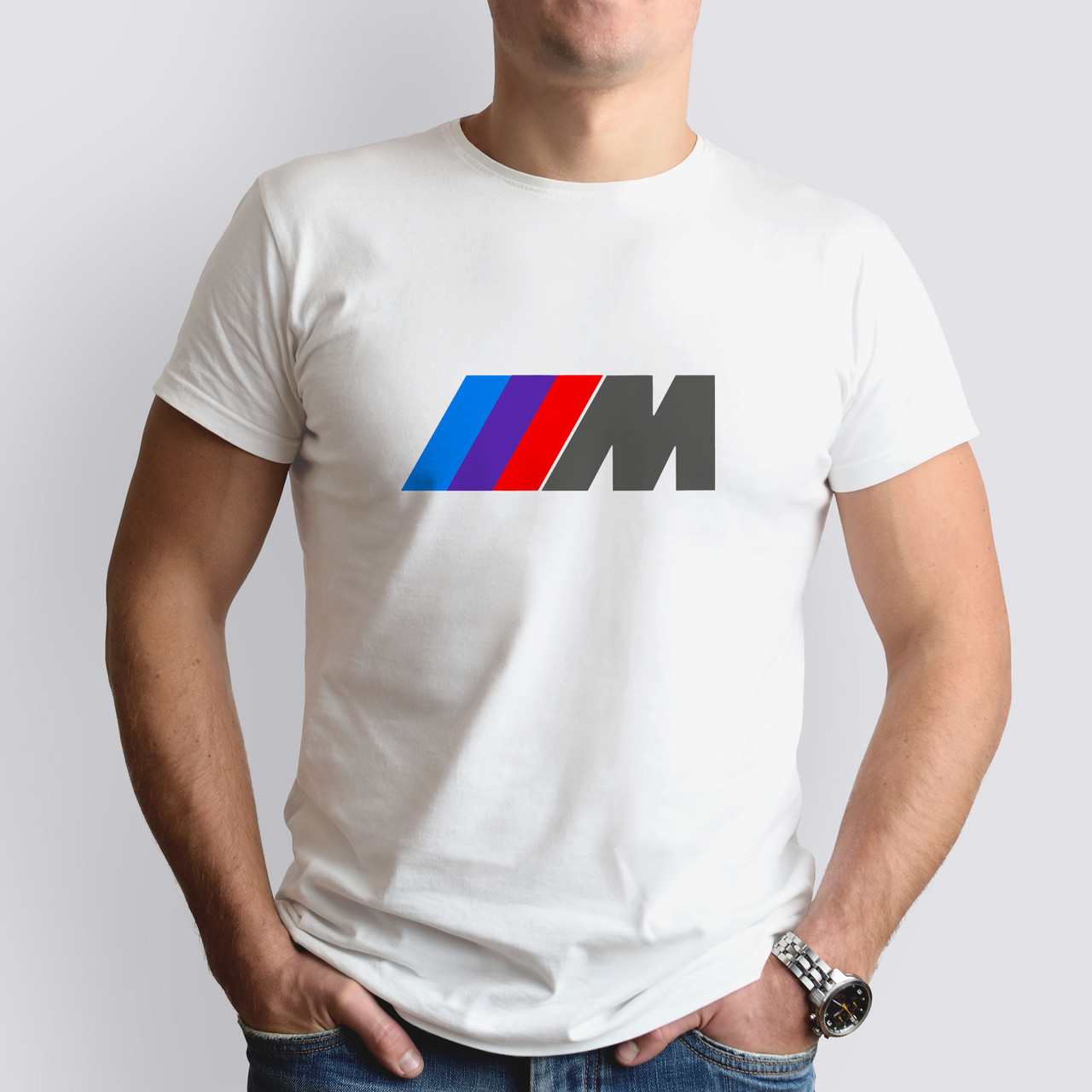Футболка з маркою авто BMW M-SPORT / БМВ М-СПОРТ, біла