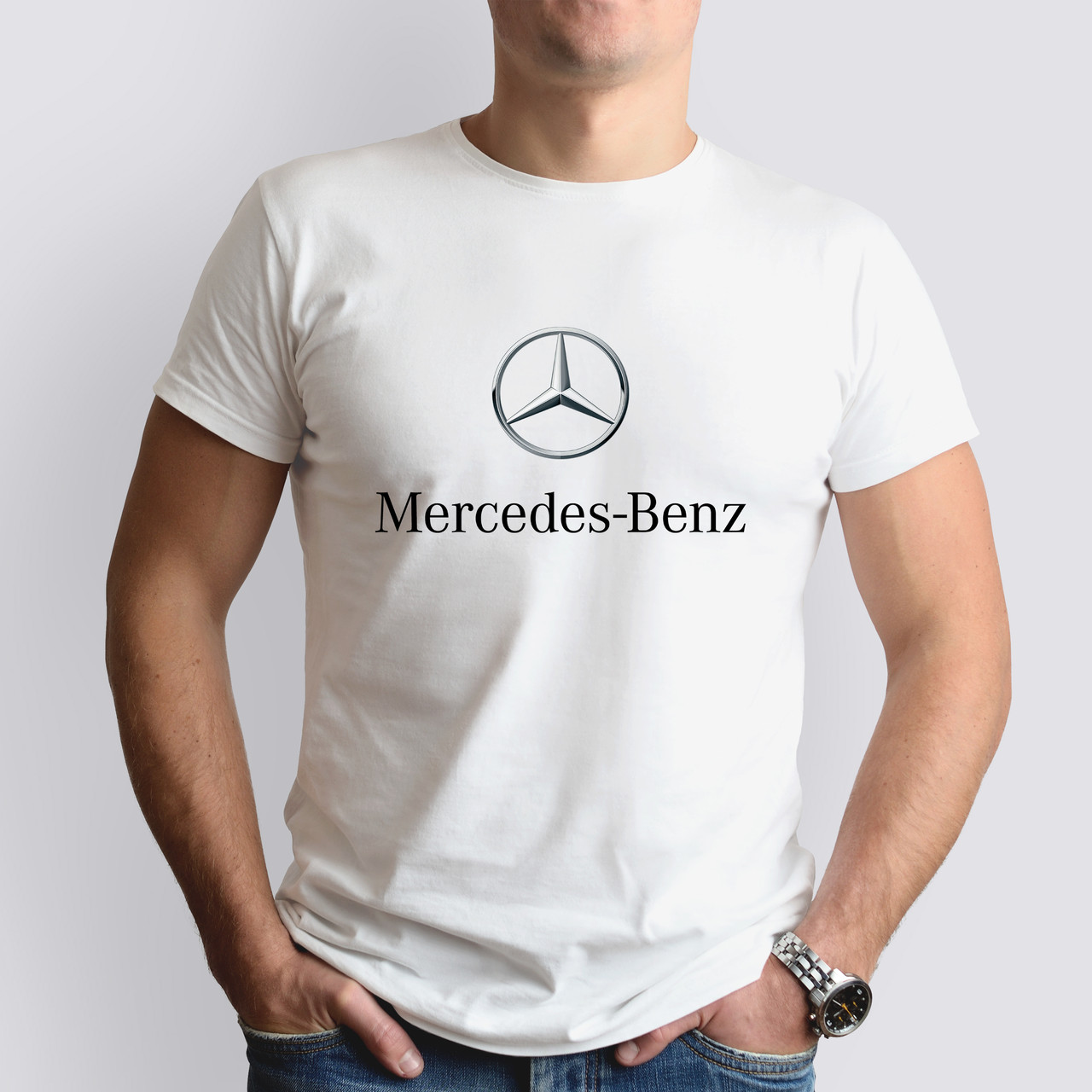 Футболка з маркою авто Mercedes / Мерседес, біла