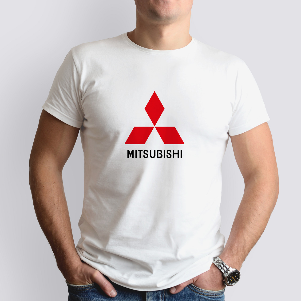 Футболка з маркою авто Mitsubishi / Мітсубісі, біла