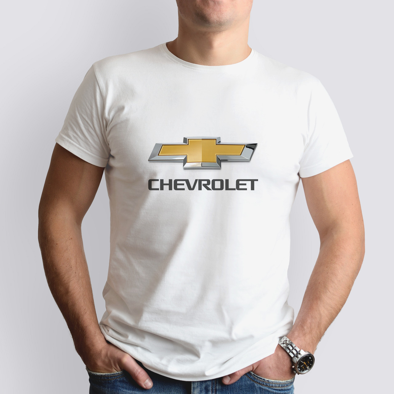 Футболка з маркою авто Chevrolet / Шевроле, біла