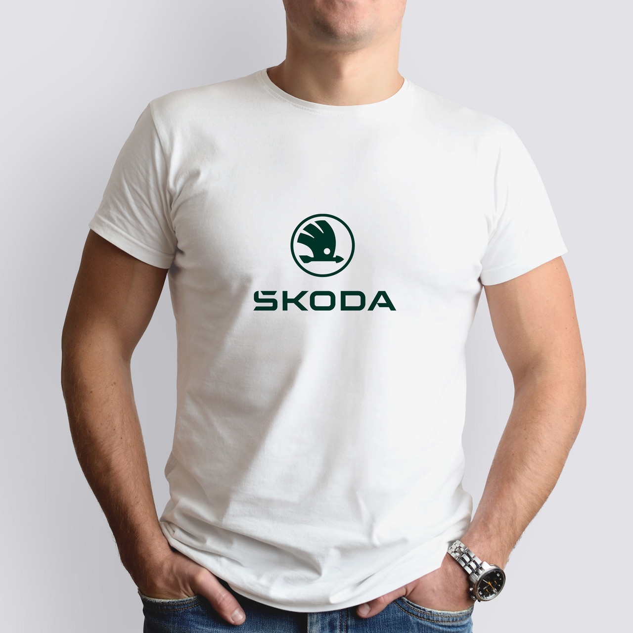 Футболка з маркою авто SKODA / Шкода, біла