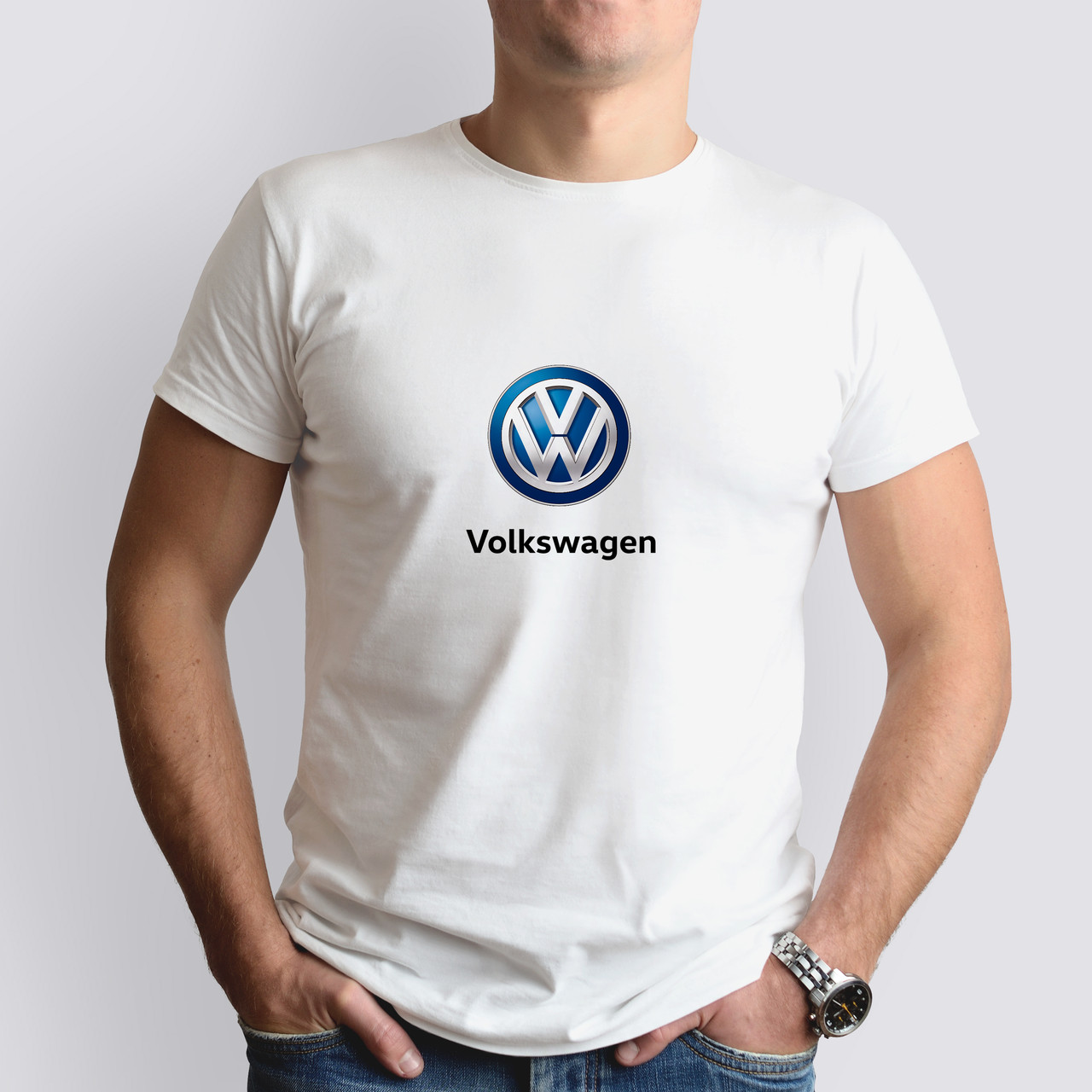 Футболка з маркою авто Volkswagen / Фольксваген, біла