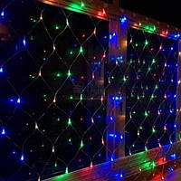 Новогодняя гирлянда сетка (Net-light) 260 LED (белый кабель) ЦВЕТНАЯ (2,5*0,6м)