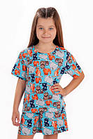 Летняя пижама для девочки Котики на голубом, 110