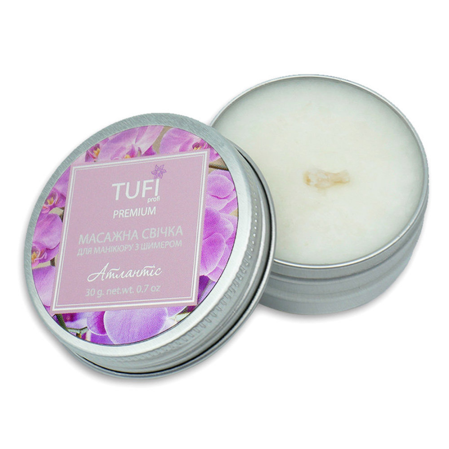 Масажна спа свічка для рук TUFI profi PREMIUM з шимером Атлантіс 30, фото 1