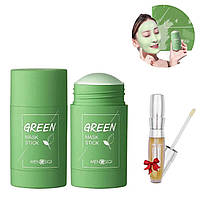 Маска-стик зеленая для лица + Подарок Блеск для увеличения губ Ministar / Глиняная маска