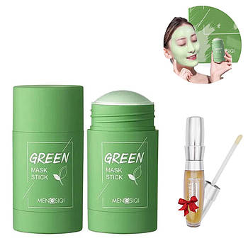 Маска-стік зелена + Подарунок Блиск для збільшення губ Ministar / Глиняна маска