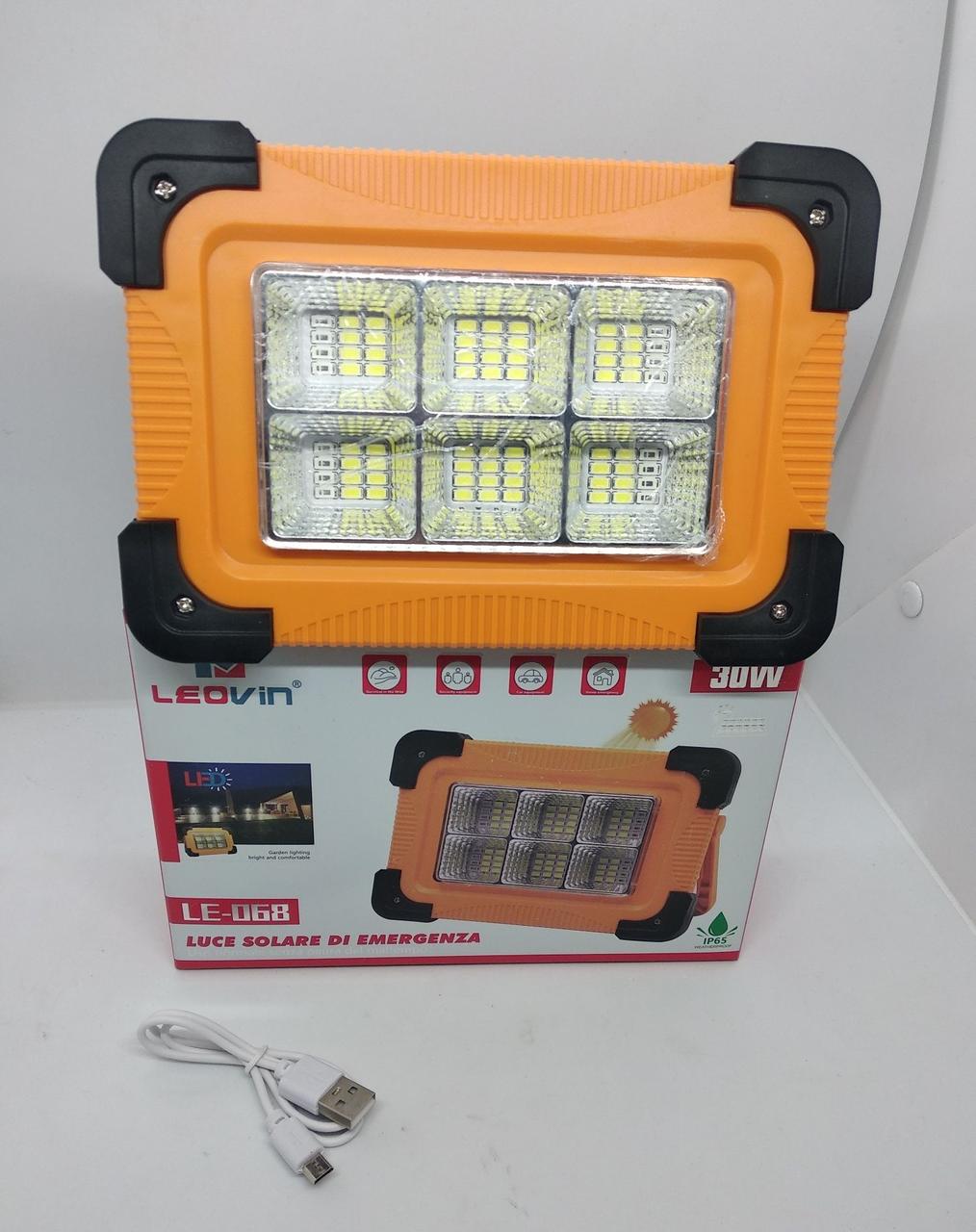 Ліхтар прожектор переносний Leovin LE-068 LED 30W 4 режими з павер банком та сонячною батареєю