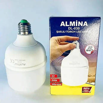 Акумуляторна лампа E27 із перехідником на E14 ALMINA DL-030 30W