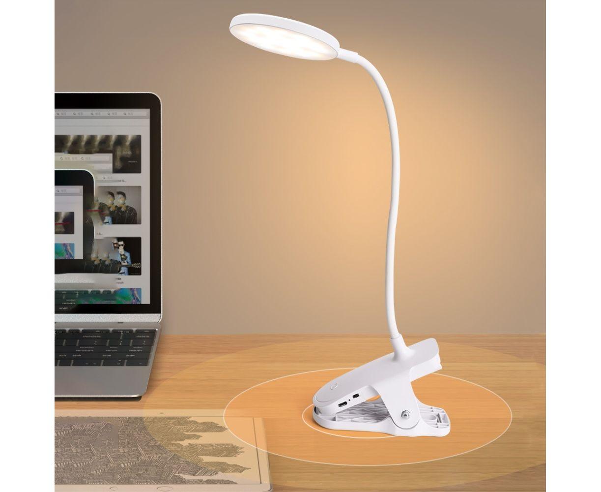 Настільна USB LED лампа Weidasi WD-6651 гнучка з акумулятором та прищіпкою біла, фото 1