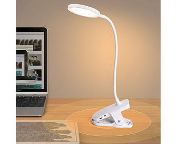 Настільна USB LED лампа Weidasi WD-6651 гнучка з акумулятором та прищіпкою біла