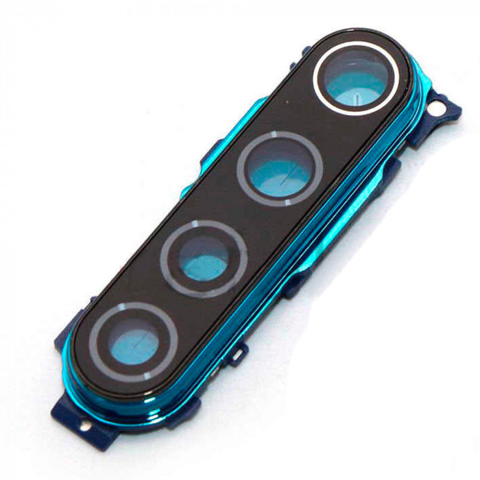 Скло камери для Xiaomi Redmi Note 8, Redmi Note 8T чорне + рамка синя, фото 1