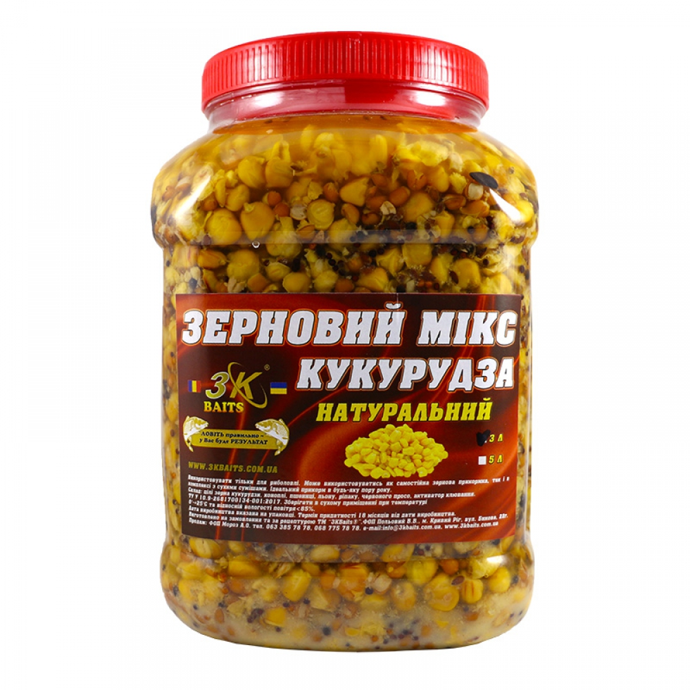 Прикормка 3k Baits Зерновий мікс Кукурудза Натуральний 3л 3к02002, фото 1